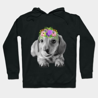 Dachshund Puppy with Floral Crown Hoodie